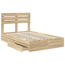 vidaXL Storage Bed with Drawer Sonoma Oak 135 x 190 cm Engineered Wood