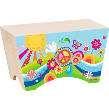 Muziekinstrument - GOKI - Cajon Flower Power - Hout - Ontwerp Vrede en Liefde - Voor kinderen van 4-8 jaar
