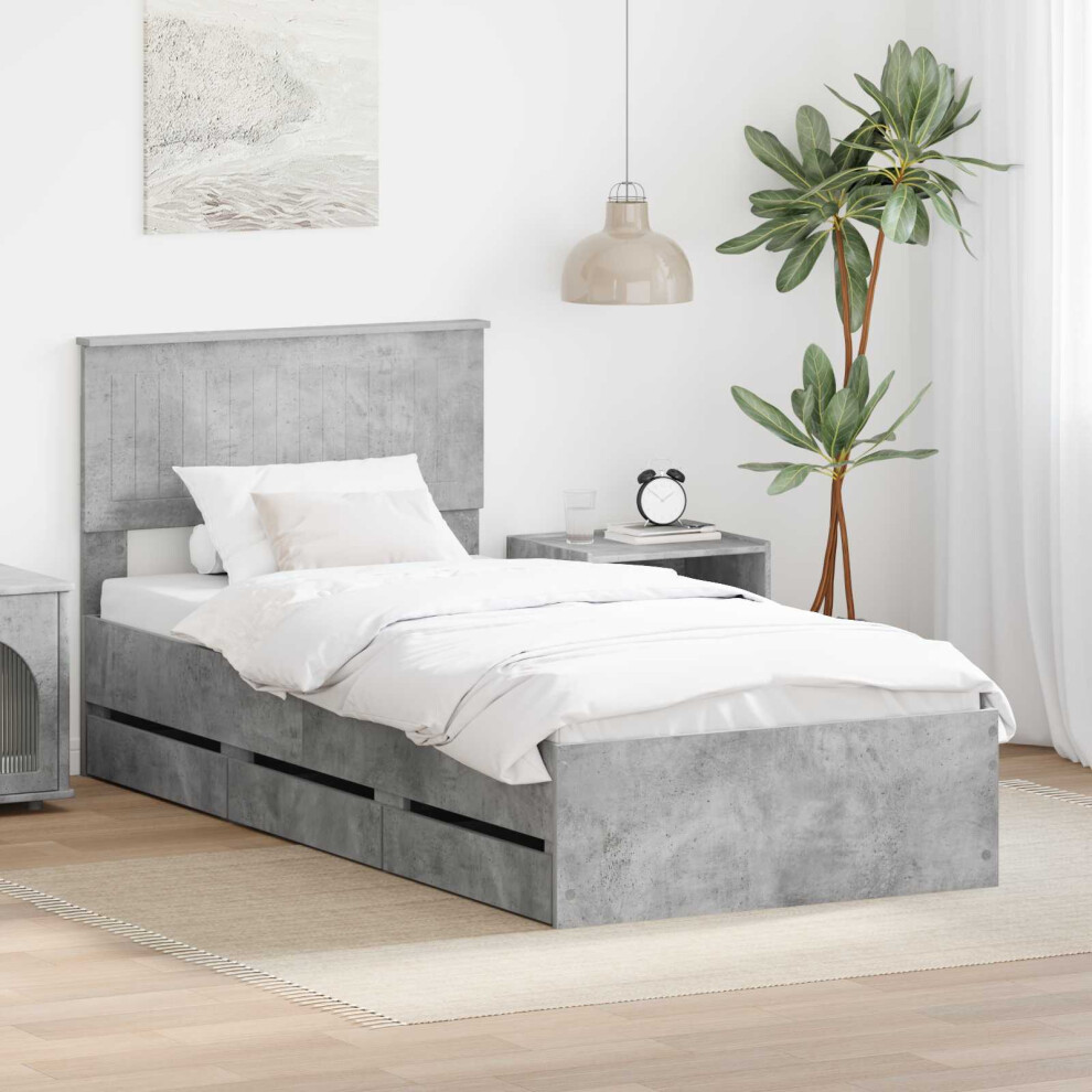 Vidaxl Bed Frame With Drawer Concrete Grey 90 X 200 Cm Engineer Wood