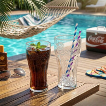 Coca Cola Contour Highball Drinking Glass 320ml Clear Round Dishwasher Safe 2Pcs