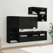 vidaXL TV Wall Units Wall-mounted 6 pcs Black Oak Engineered Wood