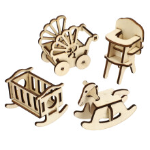 1 Set Miniature Kinderkamer Meubels Van Hout Voor Poppenhuis