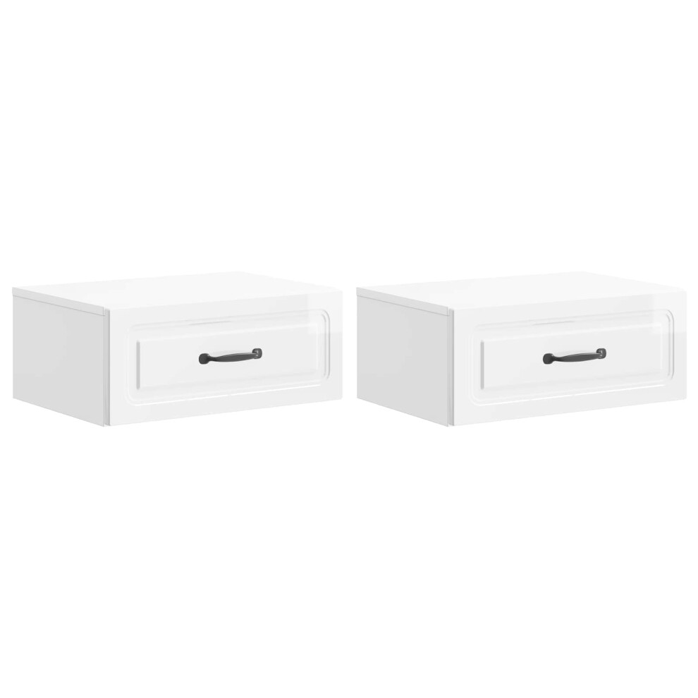 Vidaxl Wall-Mounted Bedside Cabinet With Drawer 2 Pcs High Gloss White