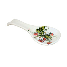 Ceramic Spoon Rest White Strawberry Design Tidy Holder Cooking Utensil Kitchen