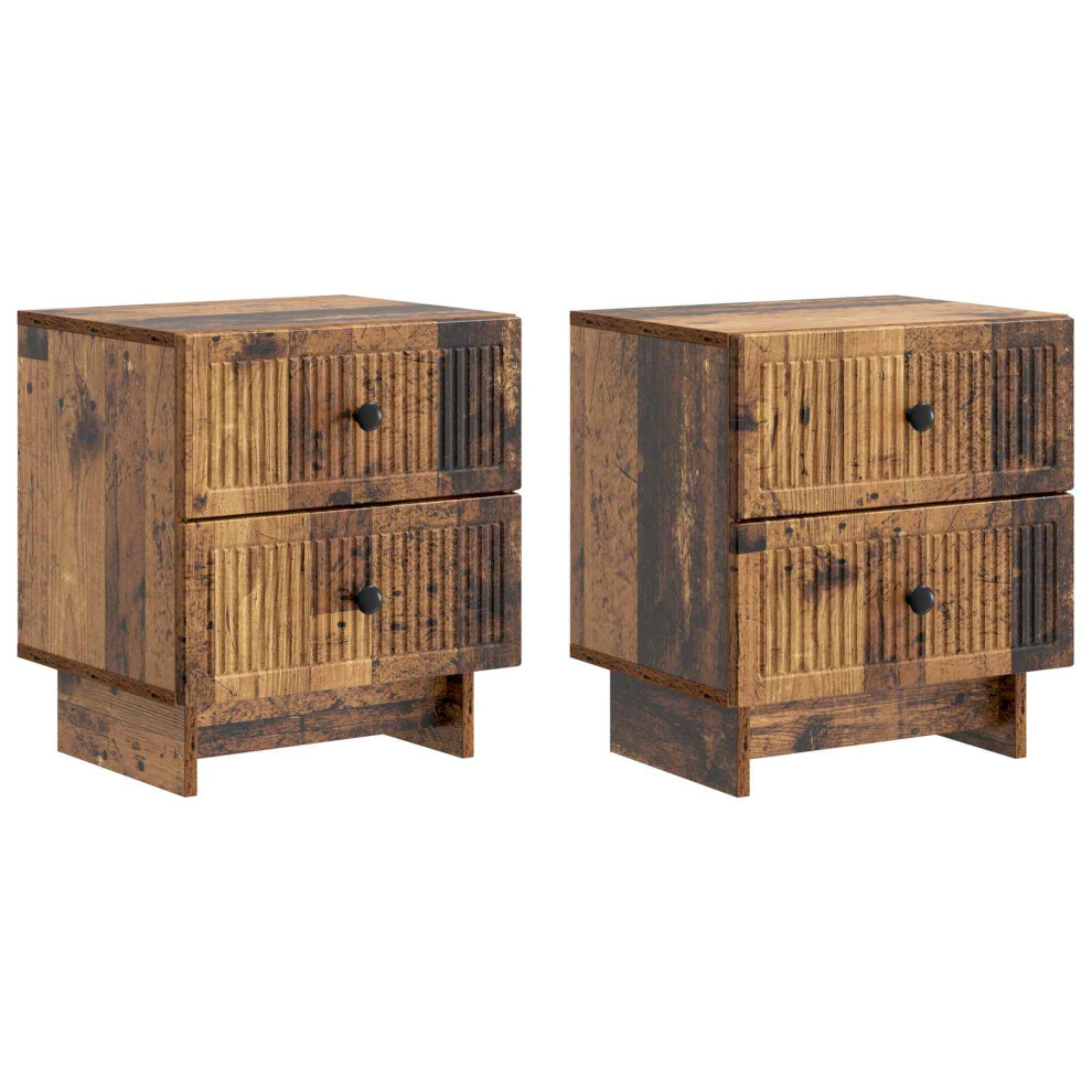 Vidaxl Bedside Cabinet With Drawer 2 Pcs Old Wood 43 X 34.5 X 47.5 Cm