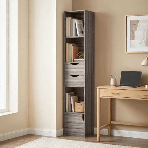 Homcom (White) HOMCOM Bookcase with Drawers Adjustable Shelf 158 cm