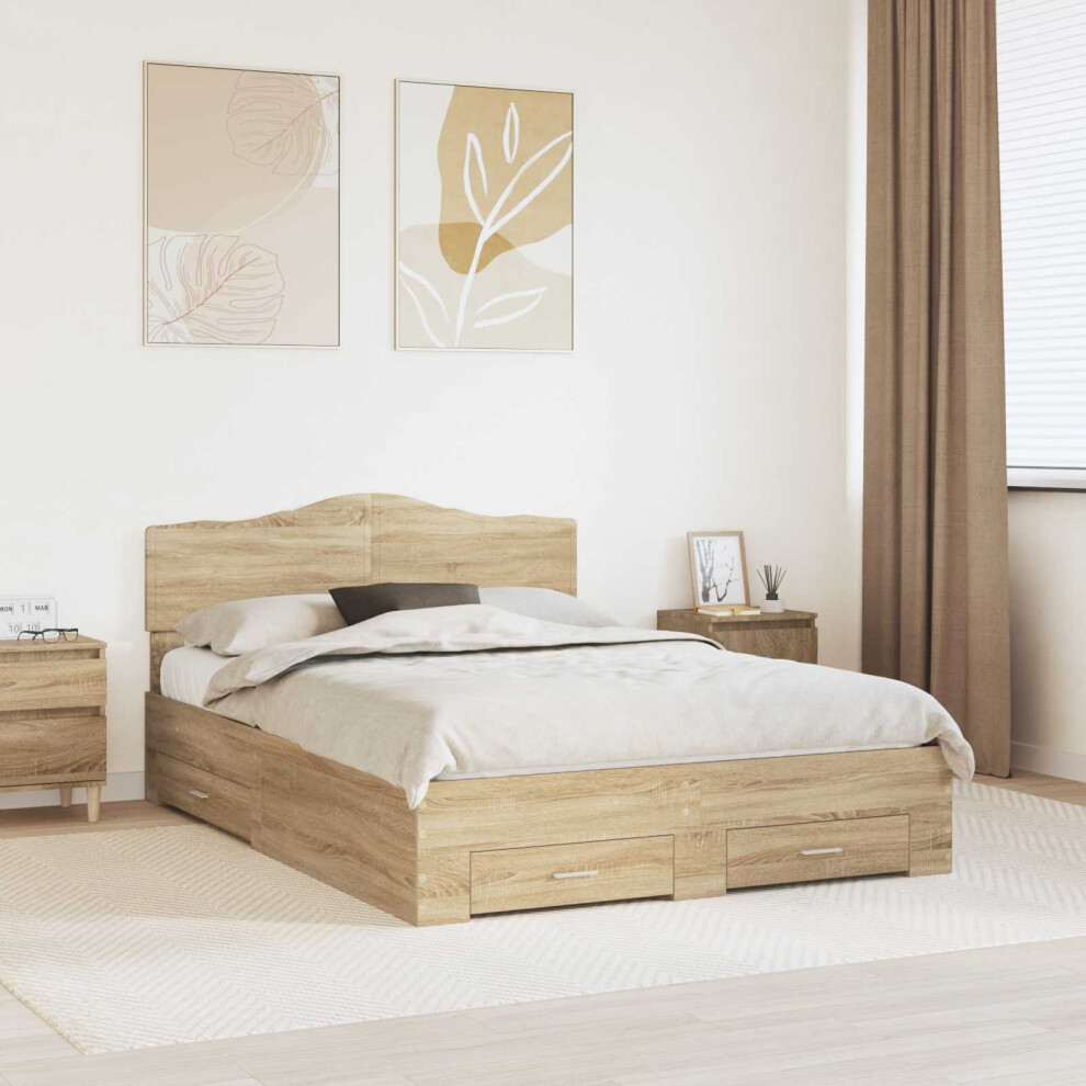 Vidaxl Bed Frame With Drawer Sonoma Oak 150 X 200 Cm Engineered Wood
