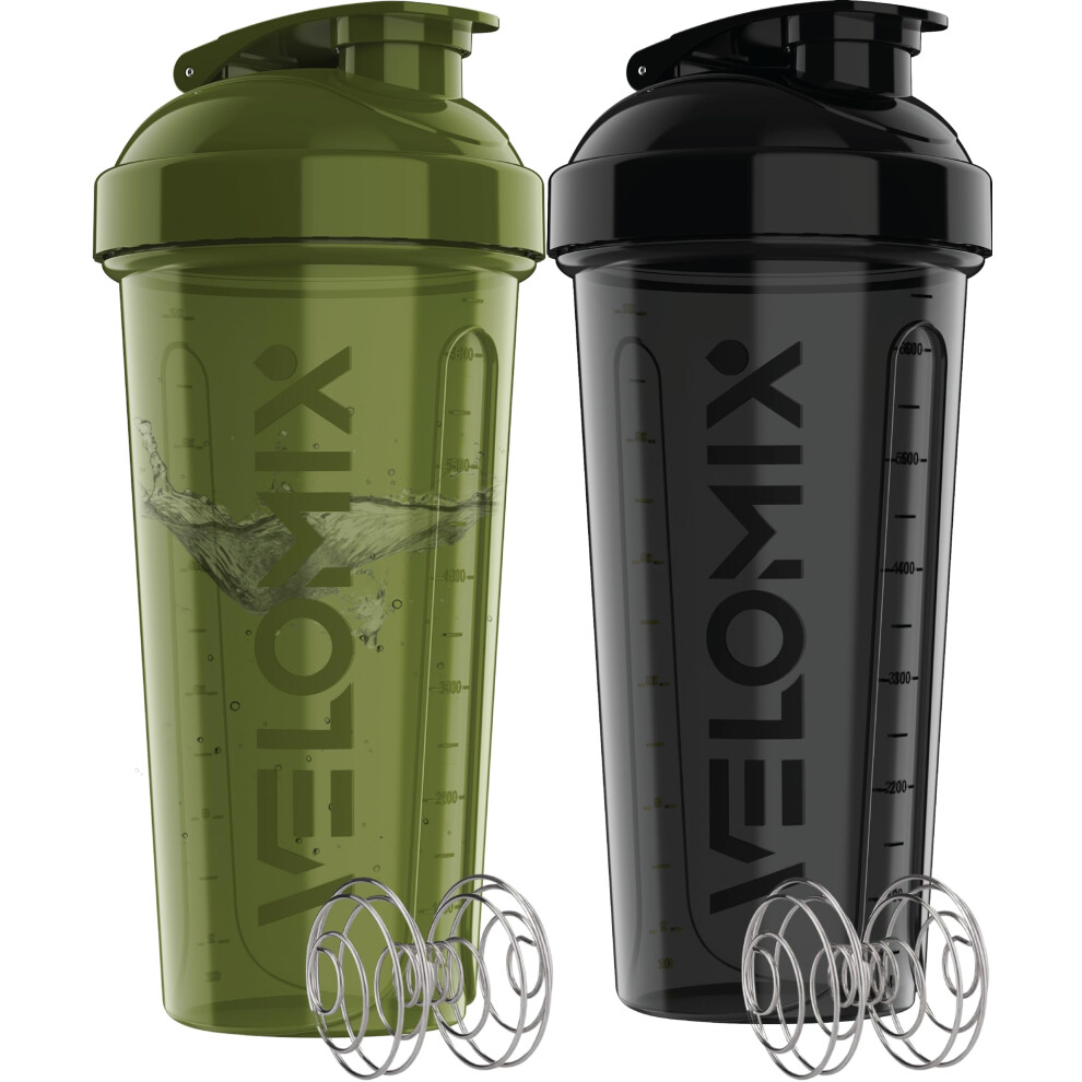 Velomix -2 Pack- 828Ml Protein Shaker Bottle -2X Wire Mixball | Leak
