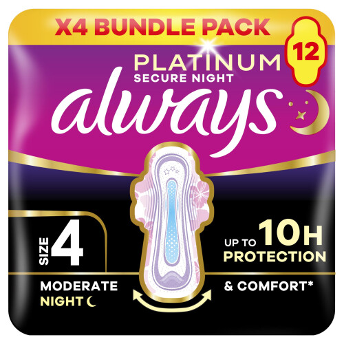 Always Always Platinum Size 4 Sanitary Pads With Wings Secure Night 12