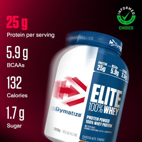 Dymatize Elite 100% Whey Chocolate Fudge 2170g - High Protein Low 1