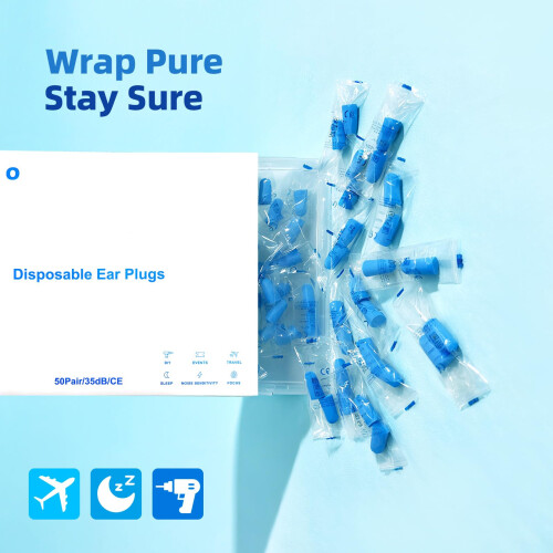 Foam Ear Plug for Sleeping, HOYIO 50 Pair 35dB Soft Earplugs for 2