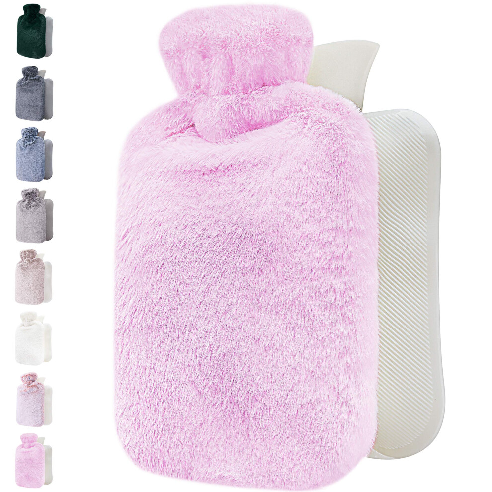 Qomfor Hot Water Bottle - With Soft Premium Fleece Cover - Candy Pink, 2L