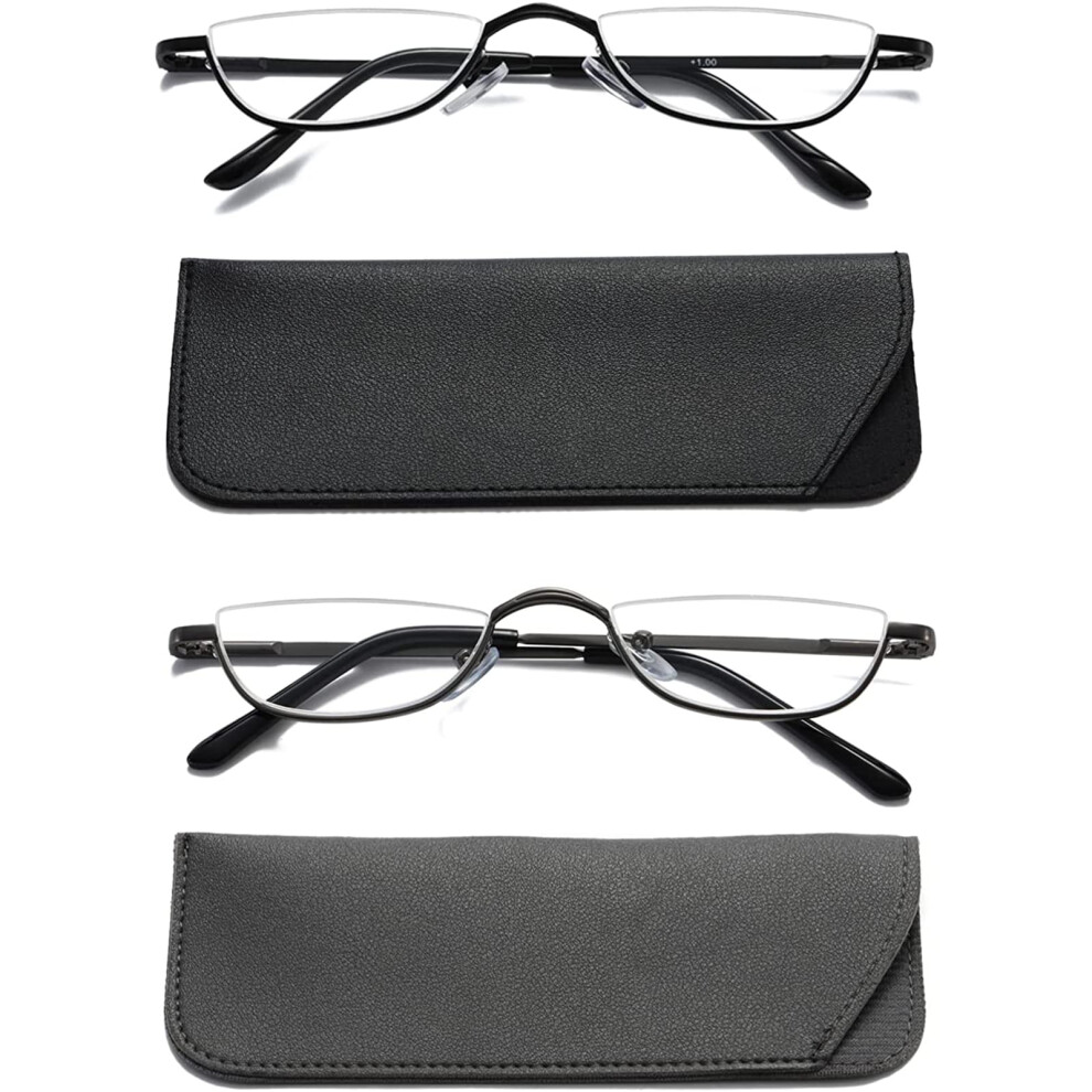 Hubeye 2 Pairs Half Moon Reading Glasses Metal Slim Half Frame Lens