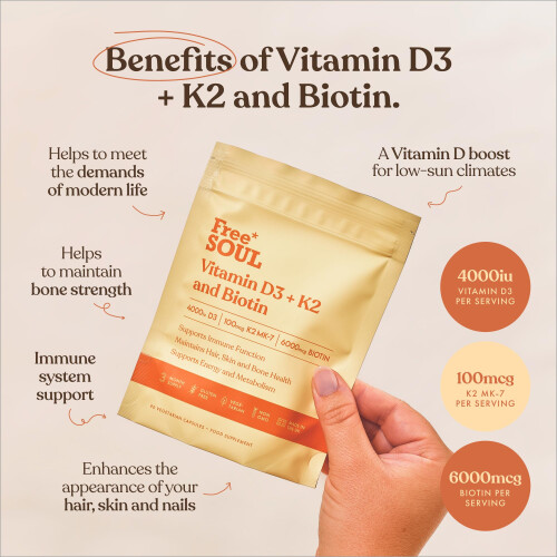 Vitamin D3 + K2 and Biotin, 3 in 1 Complex | High Strength D3 4000IU, 1