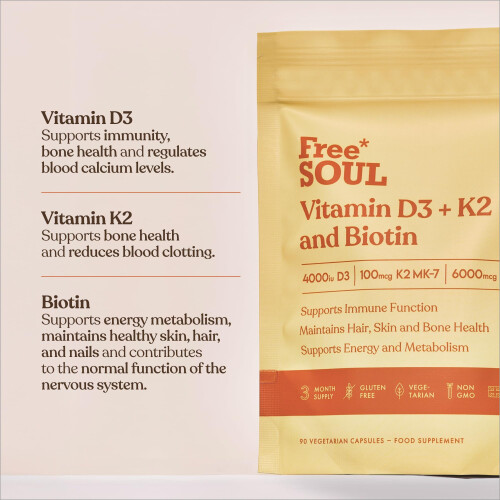 Vitamin D3 + K2 and Biotin, 3 in 1 Complex | High Strength D3 4000IU, 2