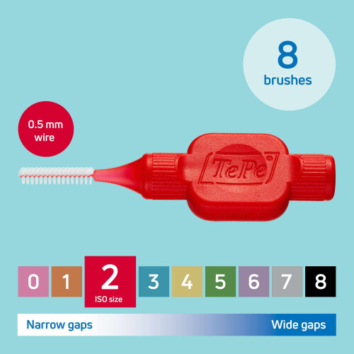 Tepe TePe Interdental Brush, Original, Red, 0.5mm/ISO 2, 8pcs, efficient 1
