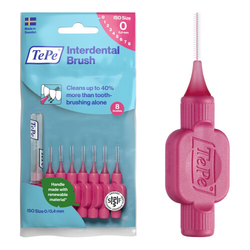 Tepe TePe Interdental Brush, Original, Pink, 0.4mm/ISO 0, 8pcs, Plaque