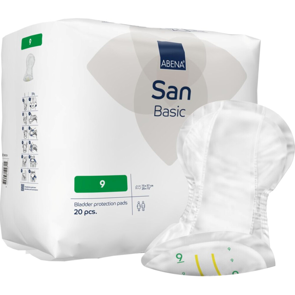 Abena Basic San 9, 2200Ml, Pack Of 20, 73X37cm, Incontinence Pads For