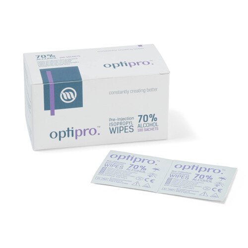 OptiPro Pre-Injection Wipes (x100) - Individually Wrapped Disposable 1