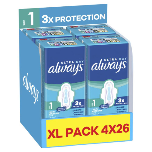 Always Always Ultra Sanitary Towels, Size 1 Normal, Extra Large Pack, 104