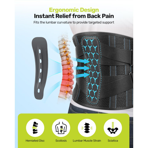 Rakiie Back Support Belt for Lower Back Pain Relief with 7 Stays, 1
