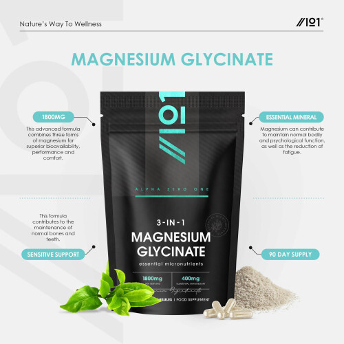 Magnesium Glycinate 3-in-1 Complex – 1800mg Supplements as 1