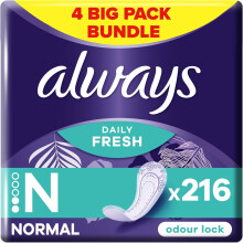 Always Daily Fresh Normal Panty Liners 54 Liners, Odour Lock, Feel
