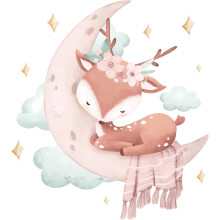 Wandaufkleber für Kinder Hirsch auf dem Mond Dekorativ 70x63 cm — wandsticker kinder, hert auf dem mond, deko kinderzimmer