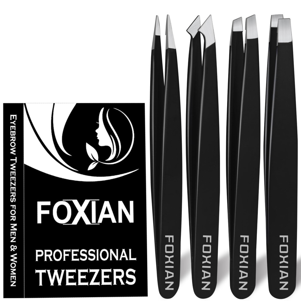 Foxian Tweezers For Facial Hair Women - Stainless Steel Eyebrow