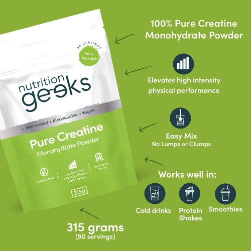 Pure Creatine Monohydrate Powder - 315g (90 Servings) - Easy Dissolve 2