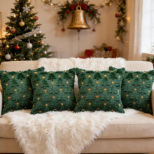Lot de 4 Housses de Coussin de Noël Douces en Velours Vert 40x40 cm — décorations noël, housses coussin, linge maison