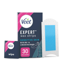 Veet Expert Cold Wax Strips, Bikini & Underarms, Sensitive Skin, 30