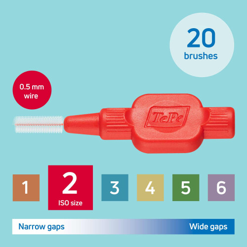 Tepe TePe Interdental Brush, Extra Soft, Red, 0.5mm/ISO 2, 20pcs, 1