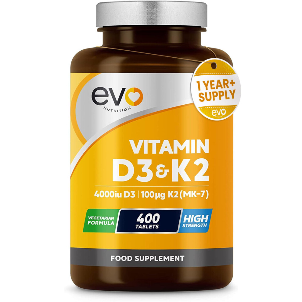 Evo Nutrition Vitamin D3 4000Iu & Vitamin K2 100Ug Mk7 | 400 Vegetarian Tablets - 1