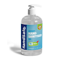 500ml Instant Hand Sanitiser Gel Pump Bottles from Handsafe, Kills