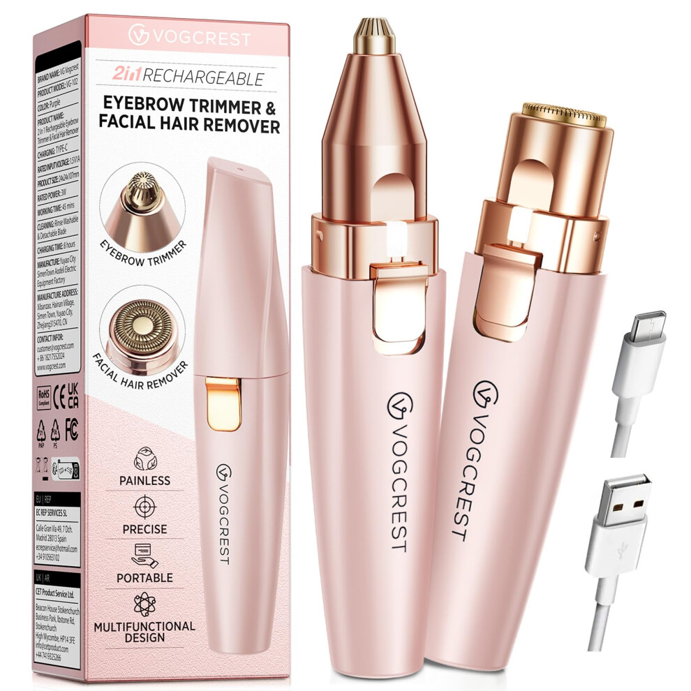 Vg Vogcrest Eyebrow Facial Trimmer: 2 In1 Rechargeable Facial Hair