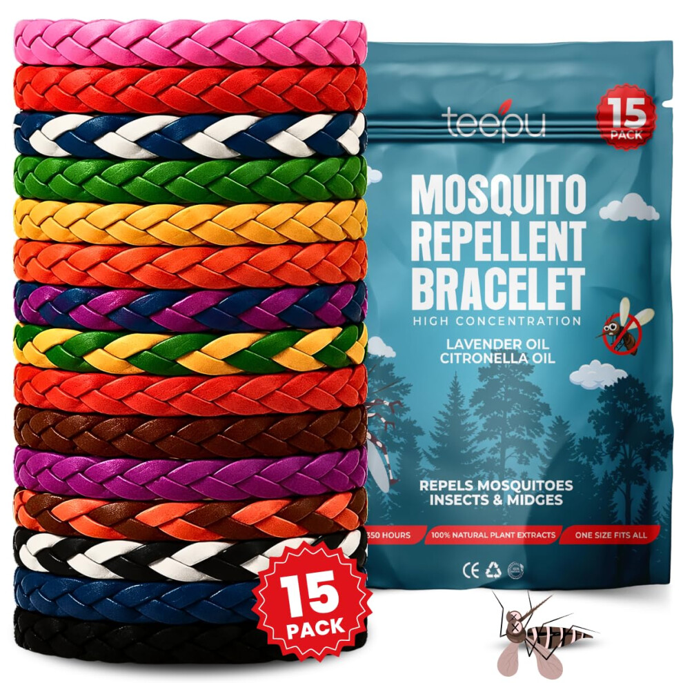 Teepu Mosquito Repellent Bracelet 15 Pack, Mosquito Bands - 350 Hours