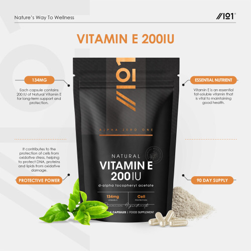 Vitamin E 200IU D-Alpha Tocopherol – 100% Natural Vitamin E – 90 1
