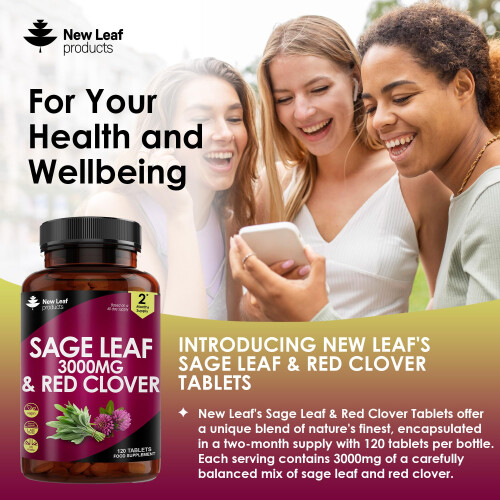 Sage Leaf & Red Clover Tablets for Menopause - 3000mg High Strength 2