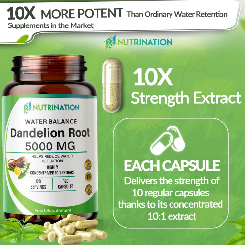 Water Retention Tablets - Dandelion Root Capsules 5000mg | (4-Month 2