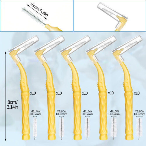 RAYITO 50pcs 1-1.2mm Interdental Brushes, Soft Dental Brushes with 1