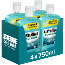 Listerine Cool Mint Mouthwash Pack of 4 (4 x 750ml), Helps Kill Up to