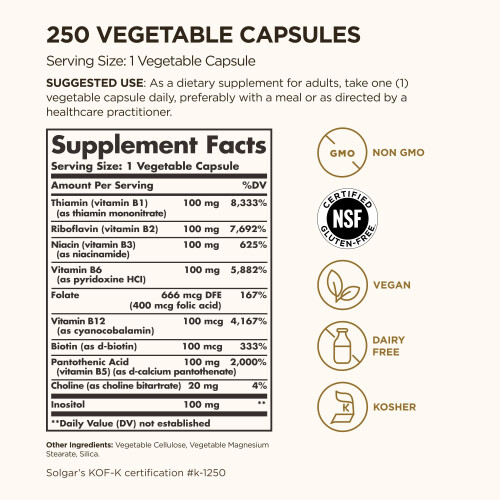Solgar Solgar Vitamin B-Complex "100" Extra High Potency Vegetable Capsules 1
