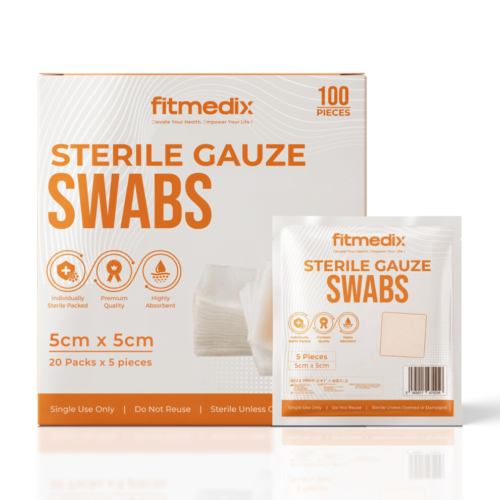 Fitmedix Premium Sterile Gauze Swabs For Wound Care- Soft Non Woven