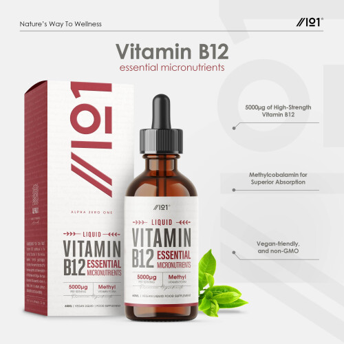 Vitamin B12 Liquid Drops 5000mcg - 60ml (2 Months Supply) - High 1