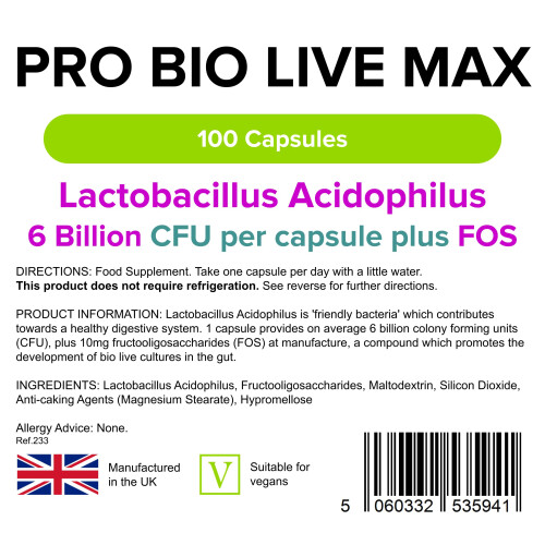 LINDENS Lindens - Pro Bio Live Max 6 Billion CFU Capsules - 100 Pack - UK 1
