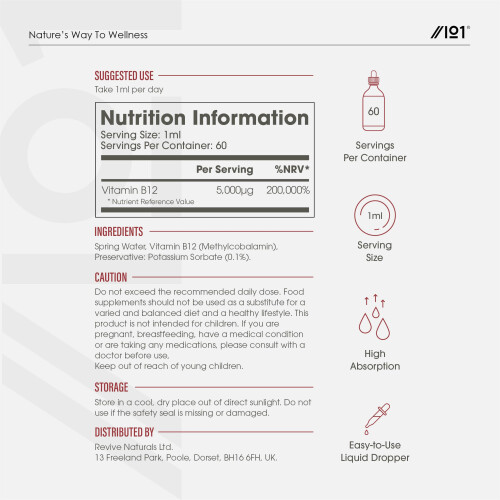 Vitamin B12 Liquid Drops 5000mcg - 60ml (2 Months Supply) - High 2