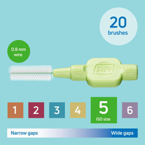 Tepe TePe Interdental Brush, Extra Soft, Green, 0.8mm/ISO 5, 20pcs, Plaque 1