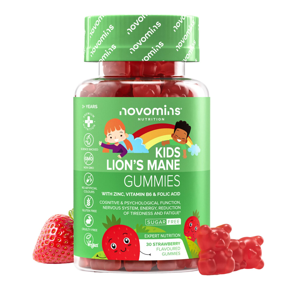 Novomins Kids Lions Mane Gummies - 30 Sugar Free Gummies - Mushroom Complex