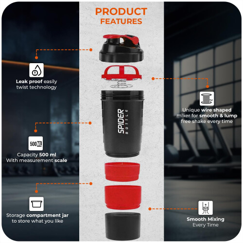 Active 100 Protein Shaker Bottle 500ml With Extra Compartment - Gym 2